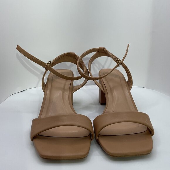 Womens Nude Block Heel Sandals Size 7  With Ankle Strap By Top Moda Square Toe - Picture 1 of 7